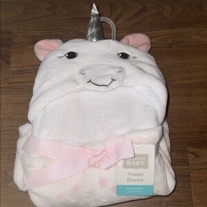 Hudson Baby White and Pink Unicorn Hooded Blanket